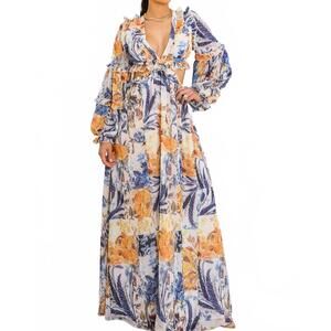NEW SURELYMINE boho floral cutout lace-up maxi dress in cream